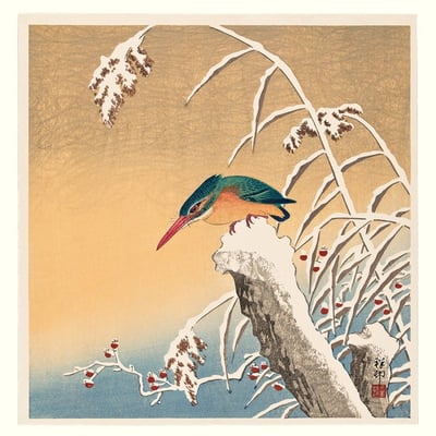 Affiche japonaise oiseau Ohara Koson Kingfisher THE DYBDAHL CO