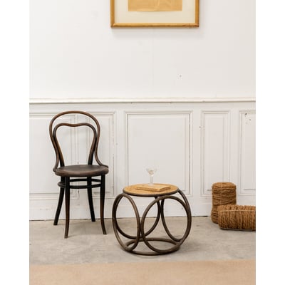 Table d'appoint en bois et cannage Francine N°1060 - Bon état DEBONGOUT