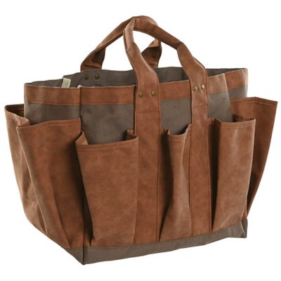 Sacoche range outils de jardinage en tissu vert et marron 47x18x27cm WADIGA