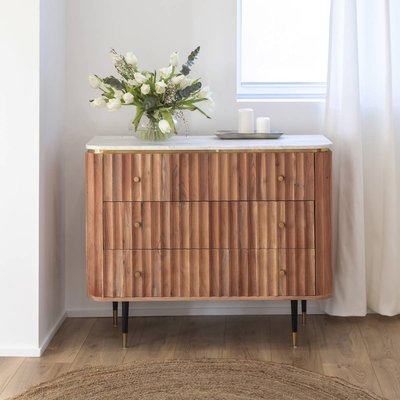 Commode en bois d'acacia et marbre blanc  JUDITH MADE IN MEUBLES 