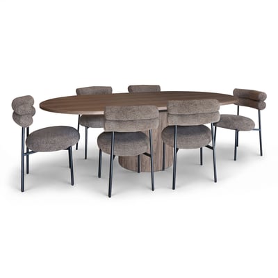Table extensible 180/220cm avec 6 chaises en tweed GINA NOW'S HOME
