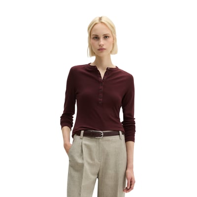 T-shirt long côtelé Henley slim en jersey stretch de coton bio Lyocell MARC O'POLO