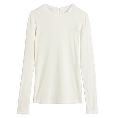 T-shirt med rund hals og blondedetaljer LA REDOUTE COLLECTIONS