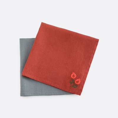 Set van 2 geborduurde servetten in gewassen linnen, Lorina LA REDOUTE INTERIEURS