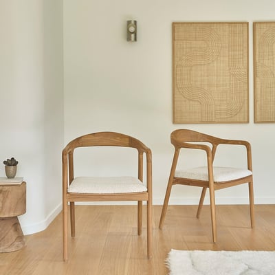 Lot de 2 chaises en teck massif et bouclette  AMBRE BERAH GETAH