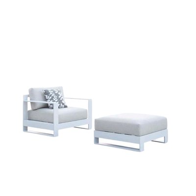 Fauteuil et pouf en aluminium, IRIS AU JARDIN DE CHLOÉ