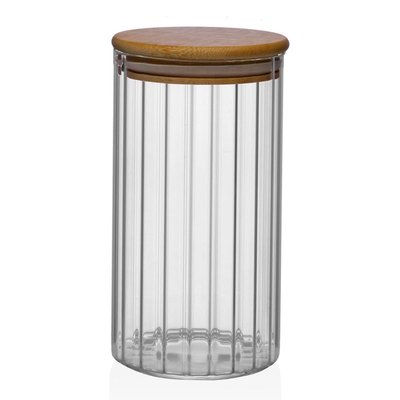 Bocal cuisine en verre strié avec bouchon bambou 800ml VERSA