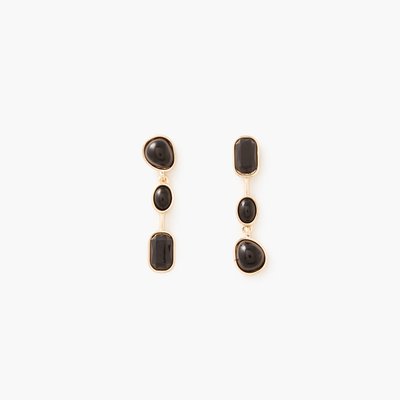 Boucles d'oreilles asymétriques cabochons noirs BALABOOSTE