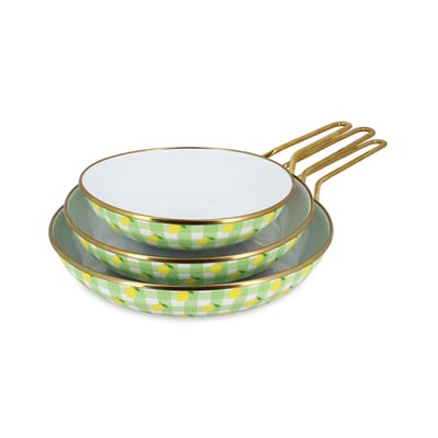 Lot de 3 poêles 20/24/28 cm en acier émaillé, VICHY CITRON MENASTYL