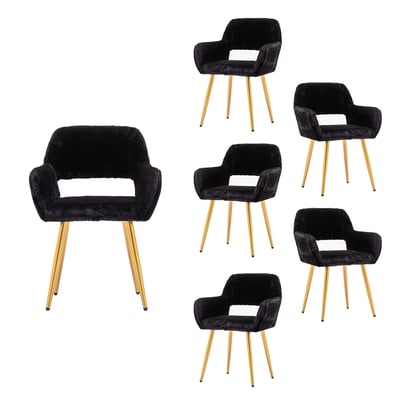 Lot de 6 chaises de salle à manger fauteuil scandinaves en tissu effet poil de lapin, CROMWELL PELUCHE MEUBLES COSY