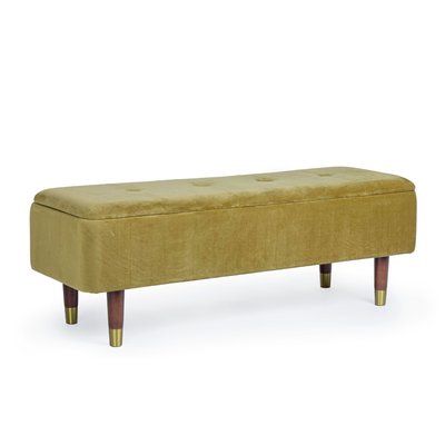 Banc coffre 2 places en velours et piétement en bois - RIKA HELLIN, DEPUIS 1862