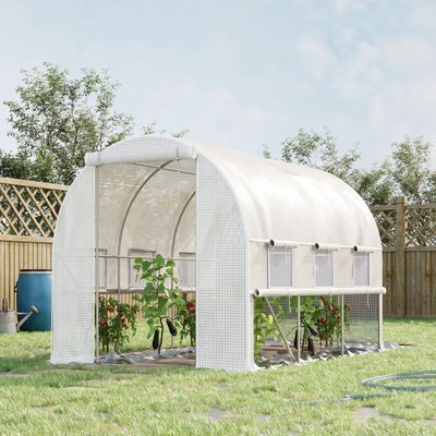 Serre de jardin tunnel 6 m² 6 fenêtres porte zippée acier galvanisé PE OUTSUNNY