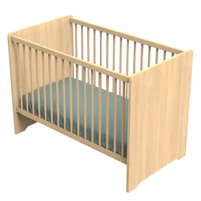 Lit bébé avec têtes de lit arrondies en bois décor chêne miel SAUTHON