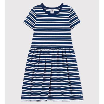 Gestreiftes Kleid mit kurzen Ärmeln & ausgestelltem Rock, 3-12 Jahre PETIT BATEAU