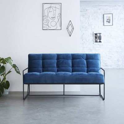 Canapé 2 places velours bleu CHELSEA BERAH GETAH
