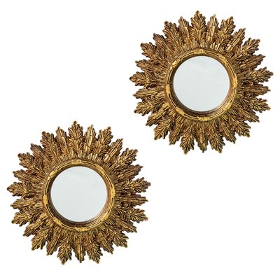 Set de 2 miroirs ronds soleils en résine dorée 22x22x2cm WADIGA