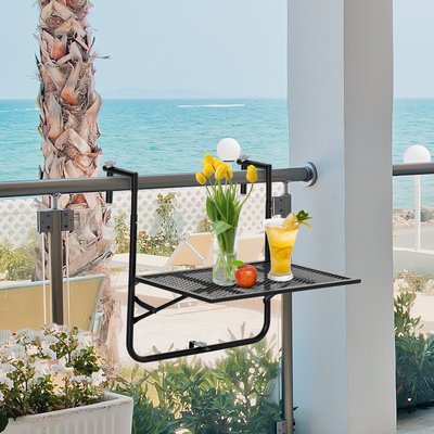 Table suspendue pliable de balcon hauteur réglable métal époxy noir OUTSUNNY