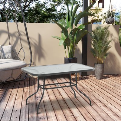 Table de jardin rectangulaire métal plateau verre trempé OUTSUNNY