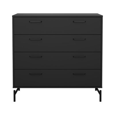 Commode 4 tiroirs noir mat avec piètement métaL H96 cm - BORA CALICOSY