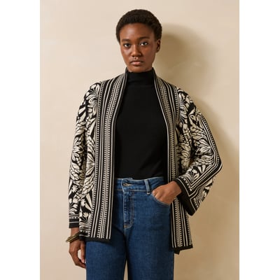 Gilet mi-long en maille jacquard bicolore LA FEE MARABOUTEE