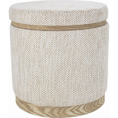 Pouf coffre tissu naturel avec base bois et assise rembourrée RECOLLECTION