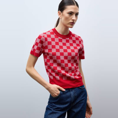 Pull manches courtes motif vichy MONOPRIX