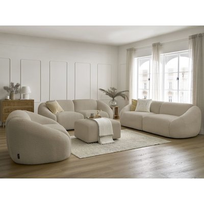 Canapé droit fixe 7 places en tissu bouclette avec pouf, TINA BOBOCHIC