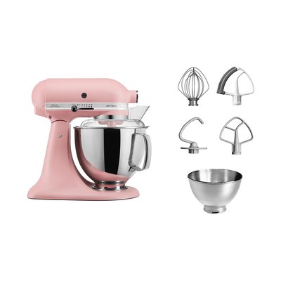 Robot pâtissier 5KSM175PSEDR rose poudré, 4,8 L, bol avec poignée + bol 3 L, batteur souple et couvercle KITCHENAID
