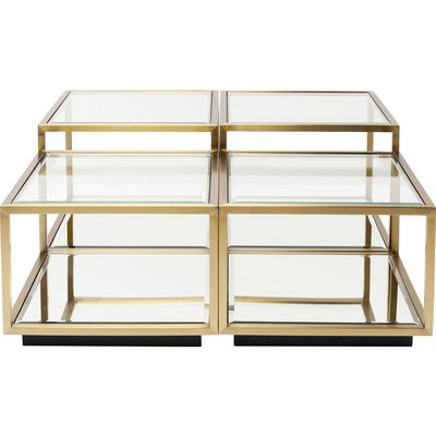 Lot de 4 tables basses en verre et acier, LUIGI KARE DESIGN