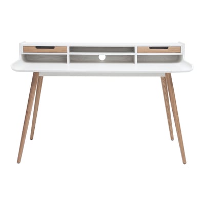 Bureau avec rangements scandinave blanc et bois clair L140 cm OPUS MILIBOO