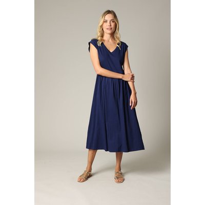 Robe longueur midi à manches courtes avec col V et taille froncée AYNA DEELUXE