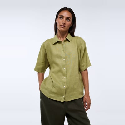 Chemise manches courtes unie en lin MONOPRIX