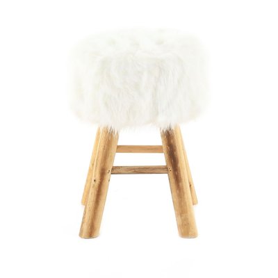 Pouf rond en fourrure synthétique pieds pin, Lasco COULEURS DES ALPES