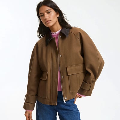 Хлопковая куртка с контрастным воротником LA REDOUTE COLLECTIONS