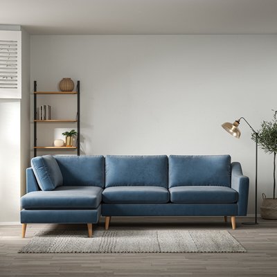 Rosa Curve Velvet Chaise - Left facing with Light Wood Legs SO'HOME