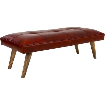 Banc bas cuir  grenat et bois esprit atelier vintage RECOLLECTION