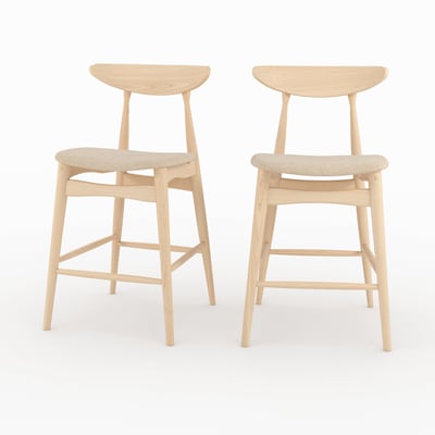 Lot de 2 chaises pour ilot central 63,5 cm en tissu et bois d'hévéa - JOSETTE MAISON PAVANE