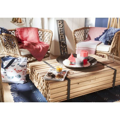 Table basse à roulettes bois recyclé naturel effet fagot 110x70cm style industriel PIER IMPORT