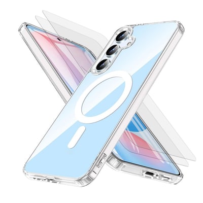 Coque Anti-choc Magnétique compatible Magsafe pour Galaxy S24 Fe Transparente + 2 vitres EVETANE