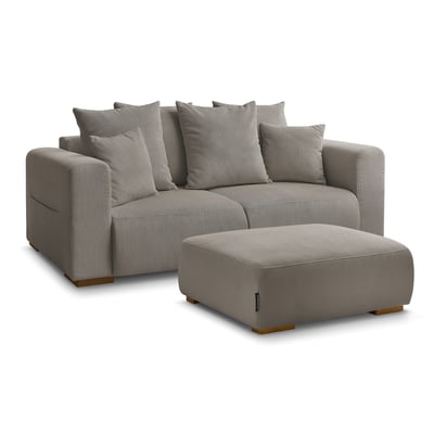 Canapé droit fixe 3 places en velours côtelé avec pouf, SIDONIE BOBOCHIC