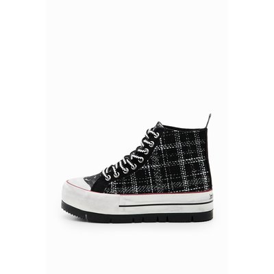 Baskets montantes à plateforme tartan - BLACK - 36 DESIGUAL
