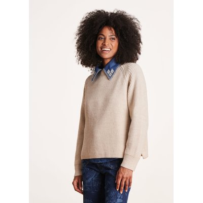 Pull encolure ronde en maille côtes perlées LA FEE MARABOUTEE