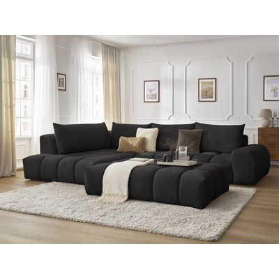 Canapé d'angle fixe 5 places en tissu texturé avec pouf, EVEREST BOBOCHIC