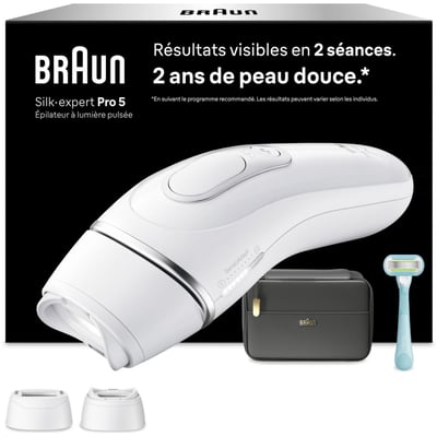 Epilateur lumière pulsée IPL PL5234 2 têtes, 1 rasoir Gillette Venus, une pochette BRAUN