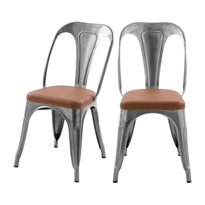 Lot de 2 chaises en métal et cuir synthétique - CHARLY RENDEZ-VOUS DÉCO