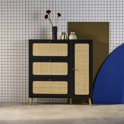 Meuble à chaussures décor bois et cannage 3 tiroirs 1 porte BOHEME SWEEEK