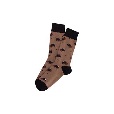 Chaussettes en coton imprimé En Plaine Nuit Caramel Made in France ARTHUR