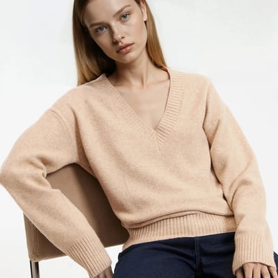 Pull Col V élégant Pour Femme - Maille Douce Extensible Automne-hiver, Décontracté Et Chaud - 5
