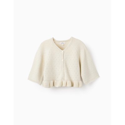 Gilet en Maille Ajourée avec Volants ZIPPY