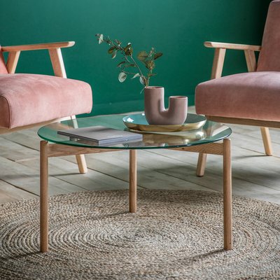 Mumbai Round Glass & Oak Coffee Table SO'HOME